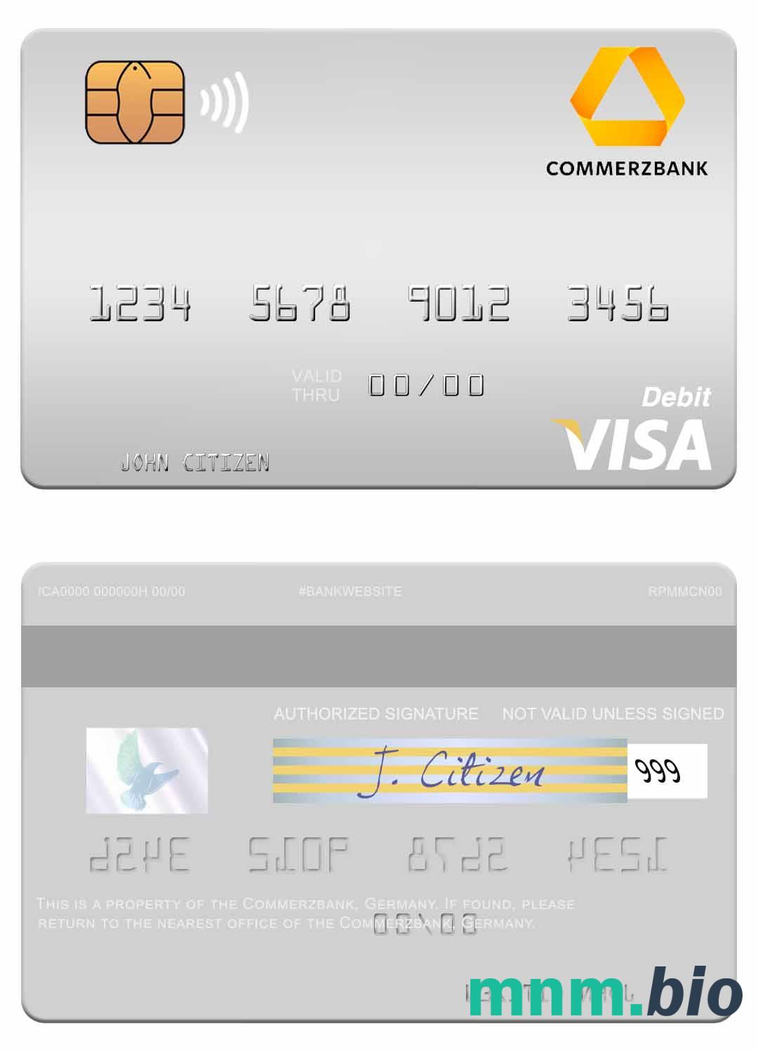 Germany Commerz Bank visa debet karta przykład w formacie PSD